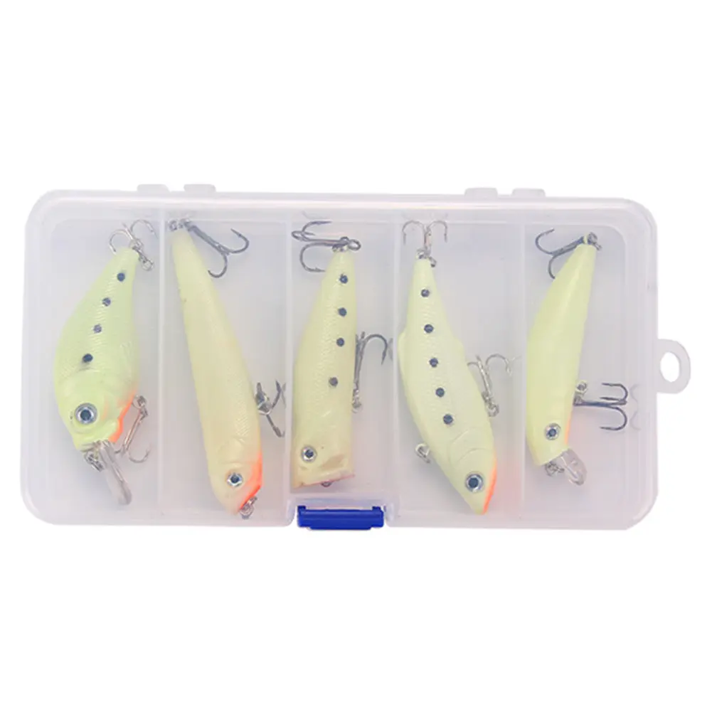 5 Pcs/Set Fishing Lures Crankbait Minnow Bait Artificial Bait Luminous Sinking Pencil Swimbait with Lure Box for Night Fishing