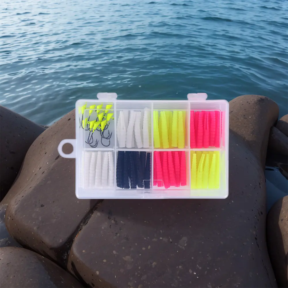 Soft Fishing Lures Kit with Split Tail Grub Worms Shad Dart Jig Heads for Seasonal Trout Crappie Panfish Fishing Accessories