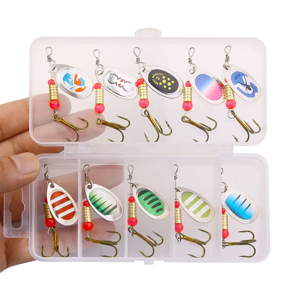 10pcs/Set Metal Spoon Spinner Fishing Lure with Treble Hook Fishing Wobblers Artificial Bait Hard Bait for Bass Pike Crochet