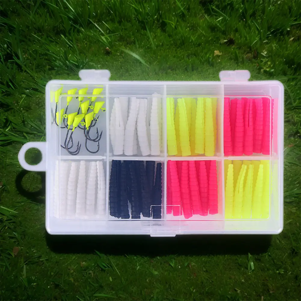 Soft Fishing Lures Kit with Split Tail Grub Worms Shad Dart Jig Heads for Seasonal Trout Crappie Panfish Fishing Accessories