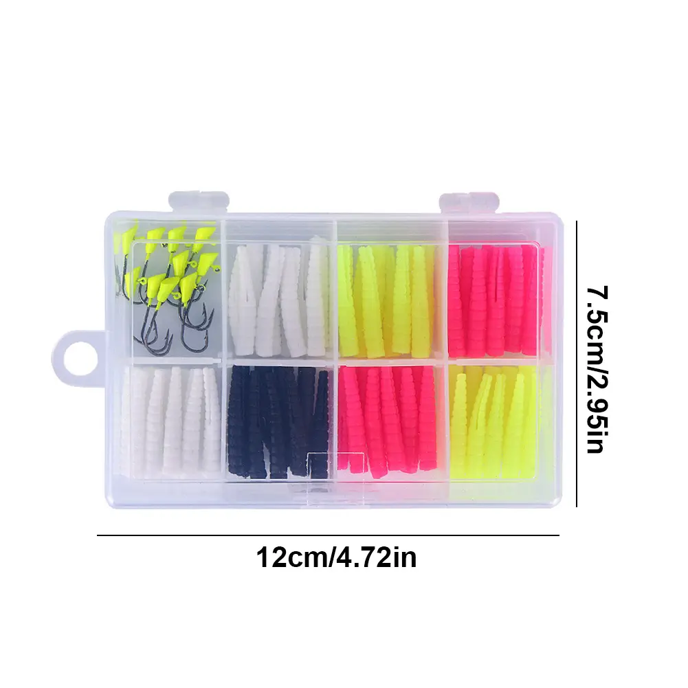 Soft Fishing Lures Kit with Split Tail Grub Worms Shad Dart Jig Heads for Seasonal Trout Crappie Panfish Fishing Accessories