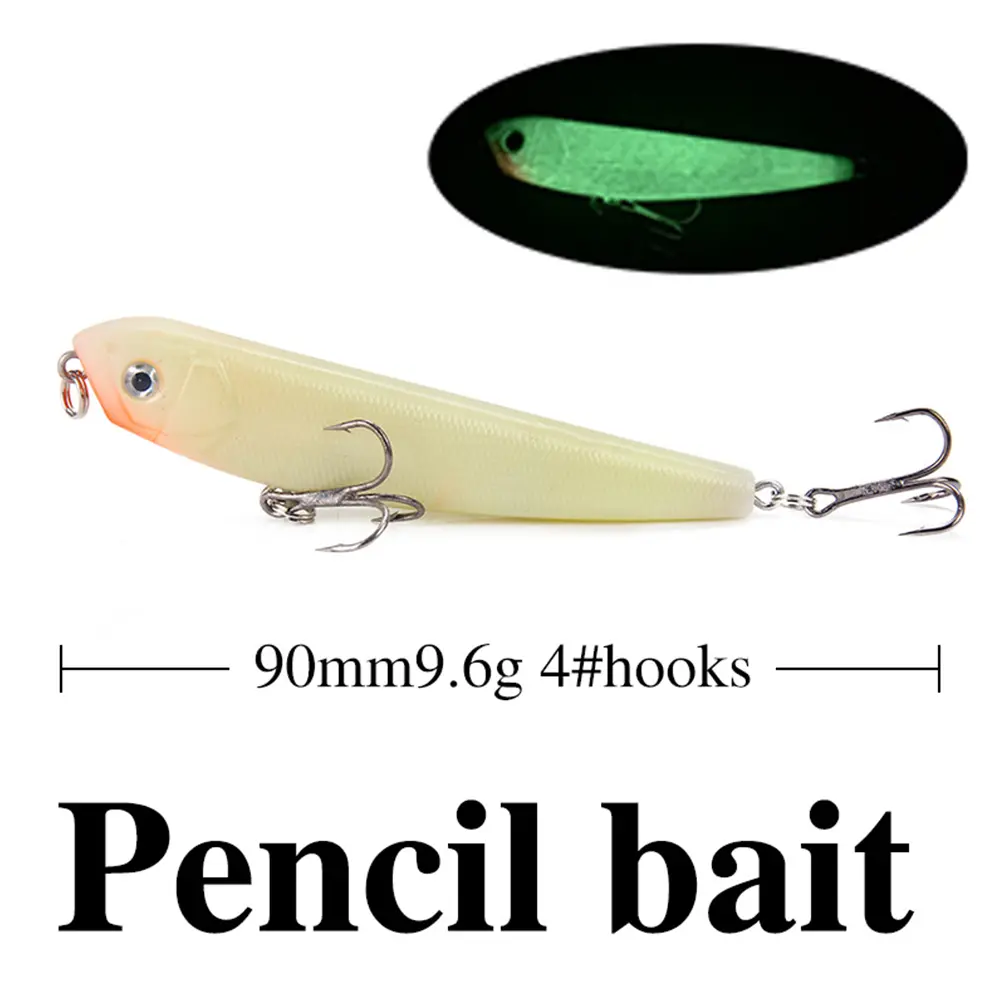5 Pcs/Set Fishing Lures Crankbait Minnow Bait Artificial Bait Luminous Sinking Pencil Swimbait with Lure Box for Night Fishing
