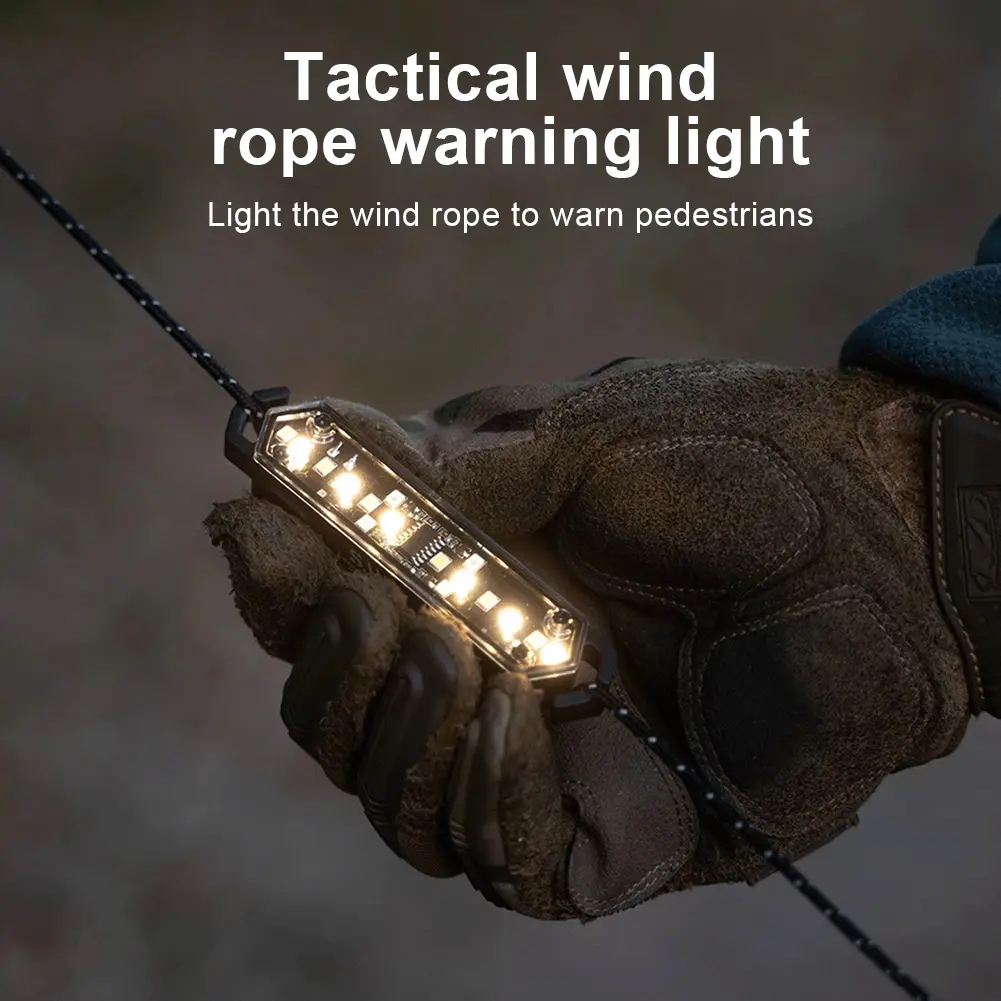 Wind Rope Warning Light IPX4 Waterproof Tent String Lamp Stepless Dimming Wind Rope Decoration Light for Outdoor Camping Picnic