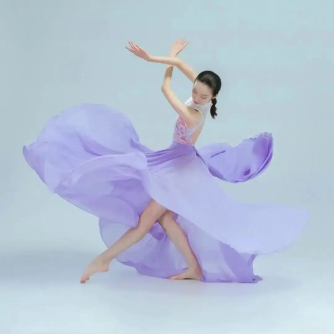 2025 Autumn and Winter Women Belly Dance Chiffon Purple Lace up Ballet Classical Dance Performance Elegant Practise Long Skirts