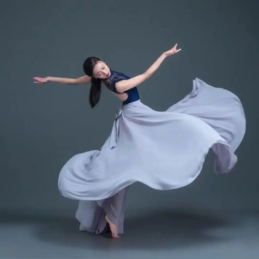 2025 Autumn and Winter Women Belly Dance Chiffon Purple Lace up Ballet Classical Dance Performance Elegant Practise Long Skirts