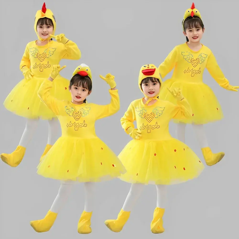 Kids Duck and Chick Cosplay Outfit Animal Costume Girls and Boys Yellow Duck Dancing Cute Clothes Chick Ugly Duckling Goose