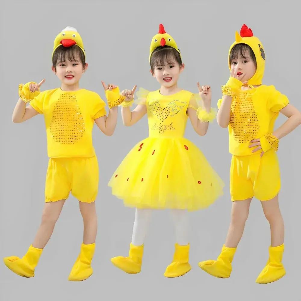 Kids Duck and Chick Cosplay Outfit Animal Costume Girls and Boys Yellow Duck Dancing Cute Clothes Chick Ugly Duckling Goose