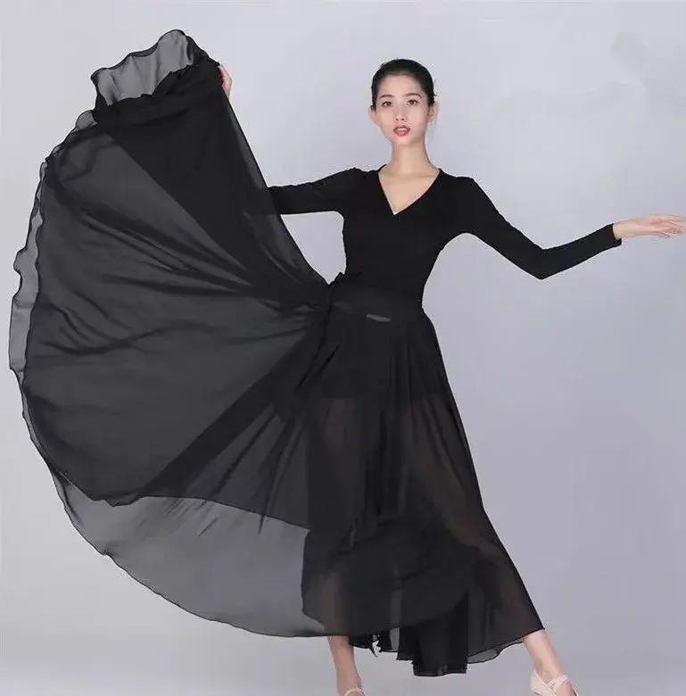 2025 Autumn and Winter Women Belly Dance Chiffon Purple Lace up Ballet Classical Dance Performance Elegant Practise Long Skirts