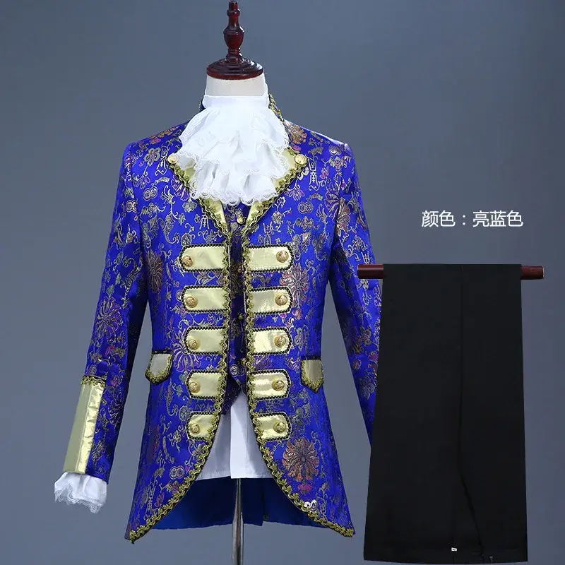 King Prince Renaissance Medieval Men Boy Cosplay Party Costume Coat+Pants+Tie+vest Full Set plus size XS-XL
