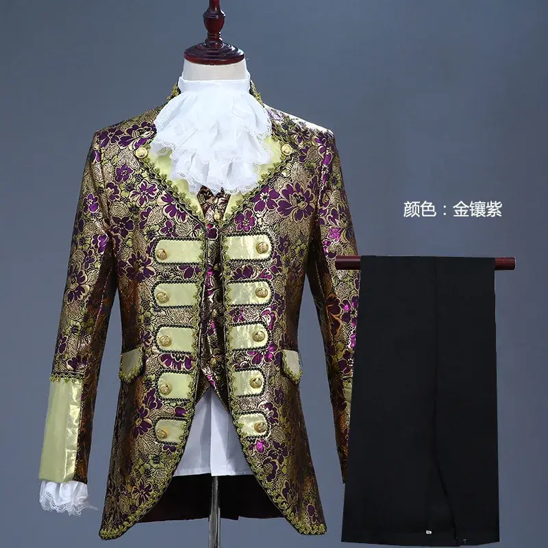 King Prince Renaissance Medieval Men Boy Cosplay Party Costume Coat+Pants+Tie+vest Full Set plus size XS-XL
