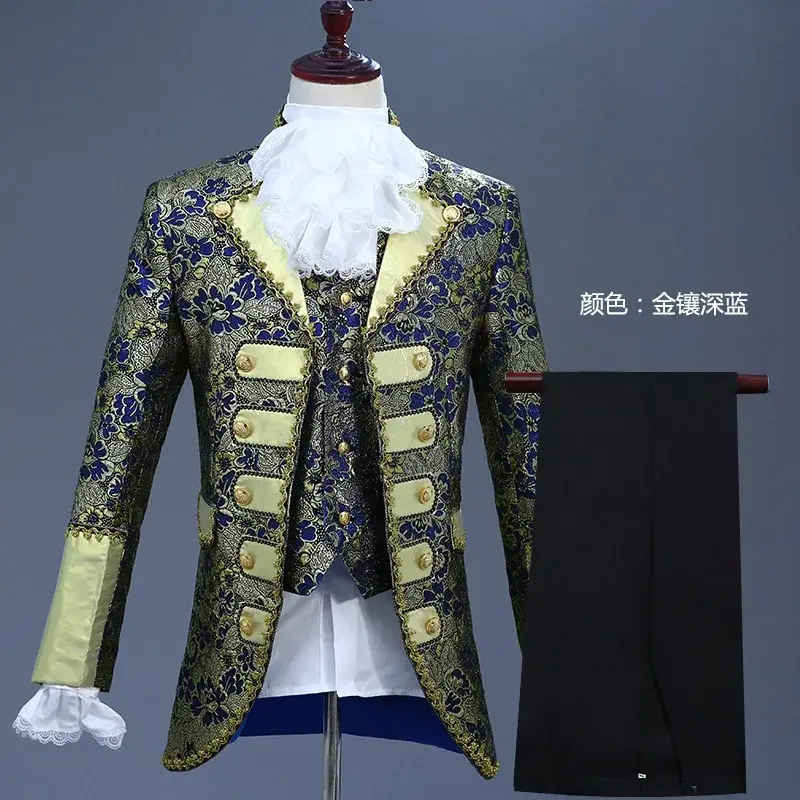 King Prince Renaissance Medieval Men Boy Cosplay Party Costume Coat+Pants+Tie+vest Full Set plus size XS-XL