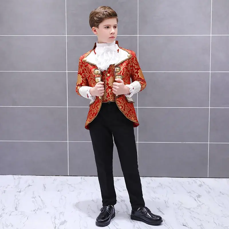 King Prince Renaissance Medieval Men Boy Cosplay Party Costume Coat+Pants+Tie+vest Full Set plus size XS-XL