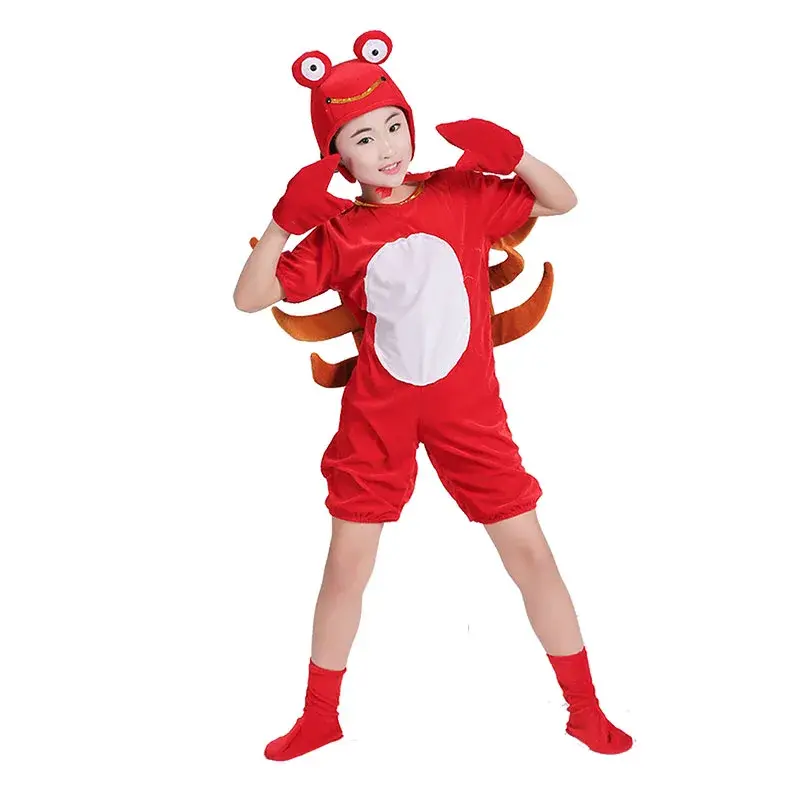 Children Halloween Birthday Party Cosplay Cartoon Red Crab Lobster Costume Clothes Jumpsuit hat shoes For Boys Girls
