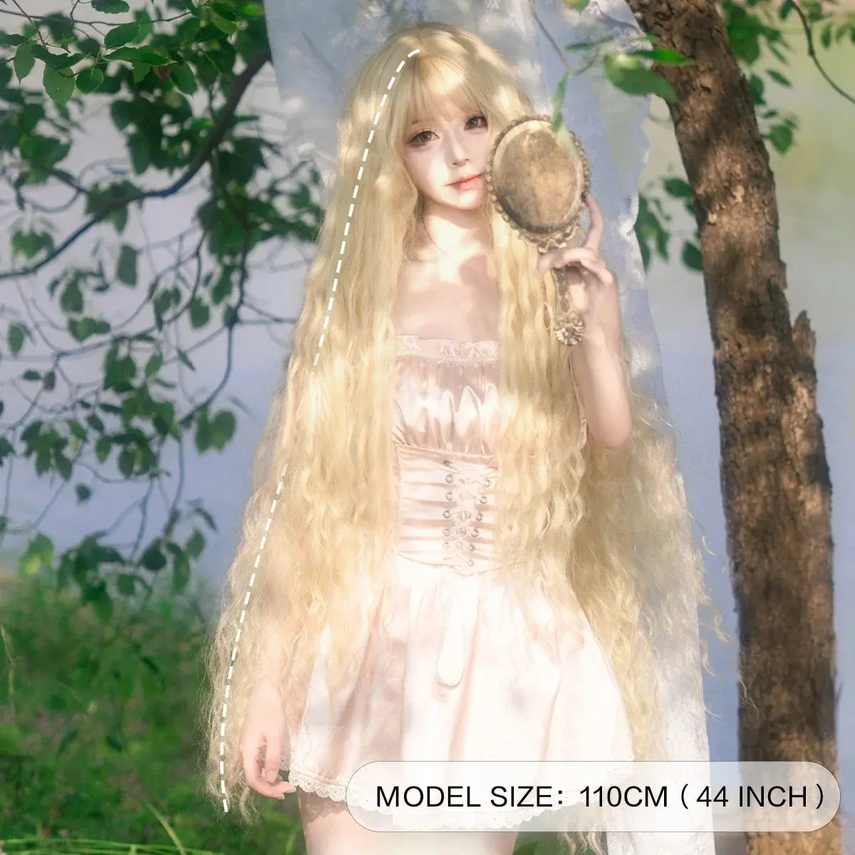 44 Inch Extra Long Blonde Cosplay Wigs With Bangs Loose Long Curly Blonde Lolita Wig Synthetic Heat Resistant Costume Wig