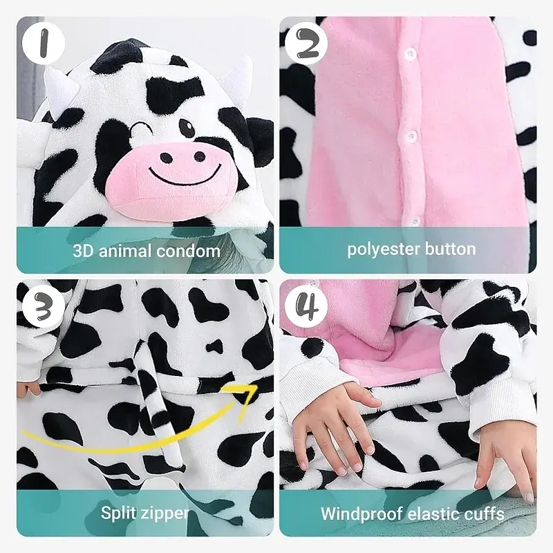 Cow Onesie Kids Unicorn Pajamas For Children Animal Cartoon Blanket Sleepers Baby Costume Winter Boy Girl Jumspuit
