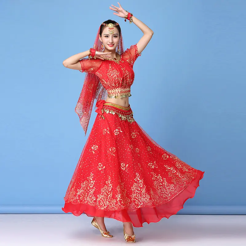 New Halloween dance new national dress Xinjiang dance Tianzhu girl costume Chiffon Indian dance costume adult set