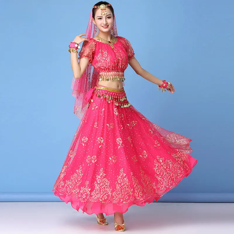 New Halloween dance new national dress Xinjiang dance Tianzhu girl costume Chiffon Indian dance costume adult set