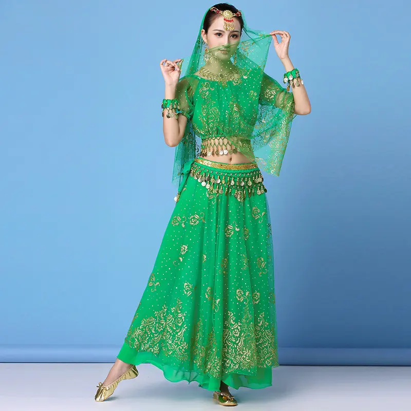 New Halloween dance new national dress Xinjiang dance Tianzhu girl costume Chiffon Indian dance costume adult set