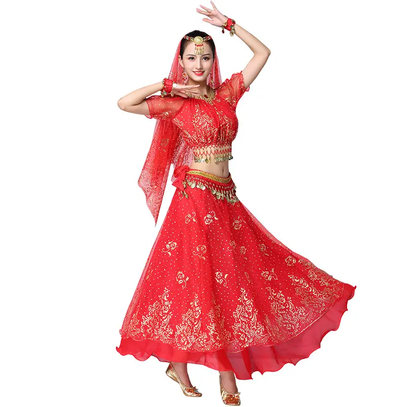 New Halloween dance new national dress Xinjiang dance Tianzhu girl costume Chiffon Indian dance costume adult set
