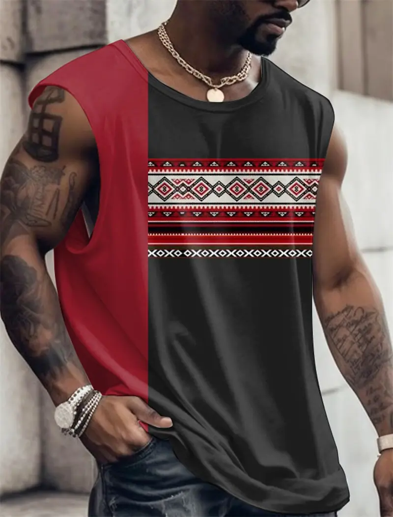 Retro Ethnic Style Graphic Tank Tops For Men Summer Casual Streetwear 3D Printed Sleeveless Vest Loose Vintage Breathable Tops