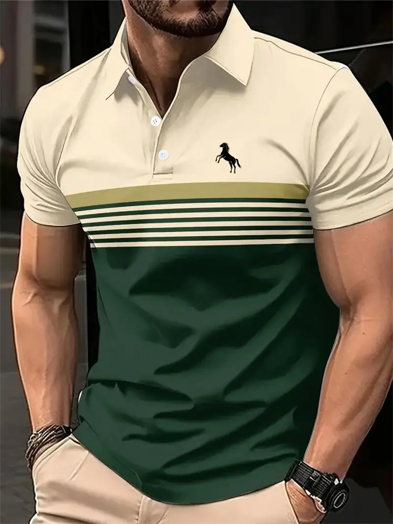 Simple Horse Stripe Graphic Polo Shirts For Men Trend Summer Personality 3D Printed Polo Shirt Cool Streetwear Oversized Tops