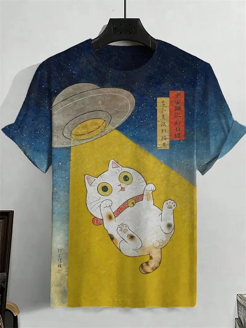 Trend Japanese Ukiyo-e Graphic T Shirts For Men Fashion Summer Crew Neck 3D Printed Unisex T-shirts Casual Loose Harajuku Tees