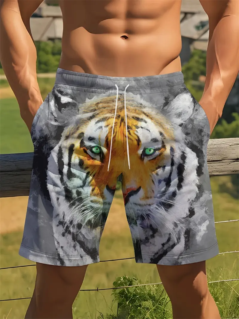 Fashion Tiger Pattern Beach Shorts For Men Trendy Summer Hip Hop 3D Printed Cool Short Pants Loose Streetwear Kids Swim Trunks
