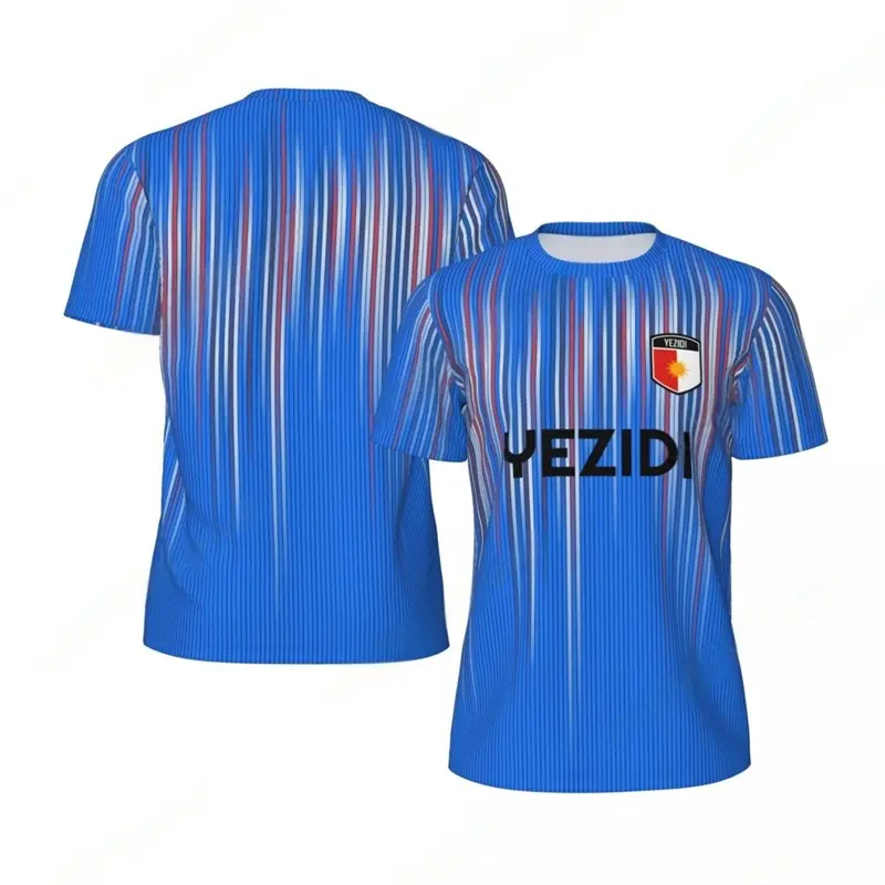 Fashion Yezidi Flag Graphic Football T Shirts For Men Trend 3D National Emblem Printed Sports T-shirts Loose Breathable Tees