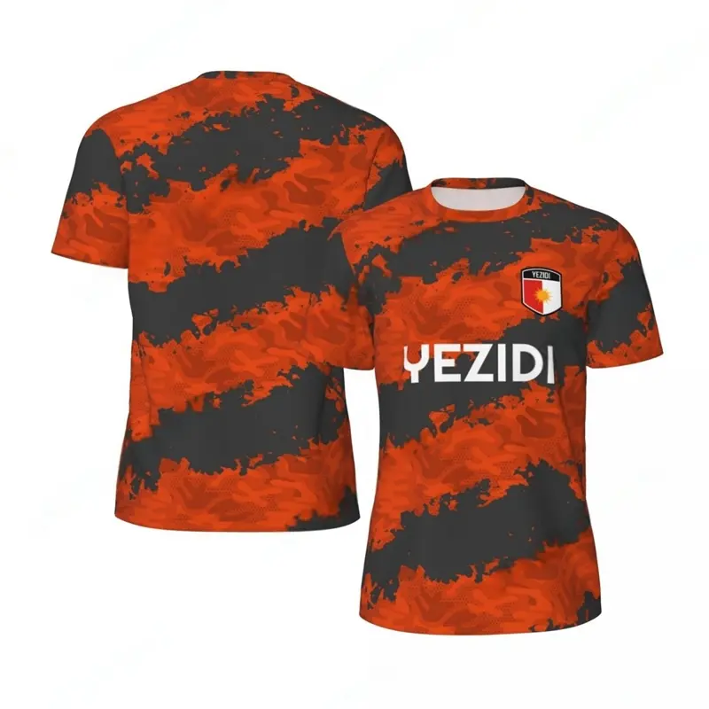 Fashion Yezidi Flag Graphic Football T Shirts For Men Trend 3D National Emblem Printed Sports T-shirts Loose Breathable Tees