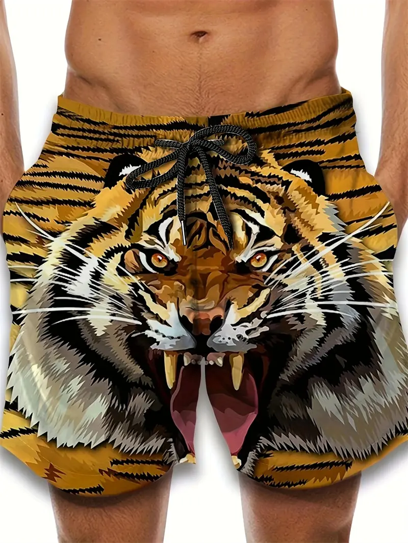 Fashion Tiger Pattern Beach Shorts For Men Trendy Summer Hip Hop 3D Printed Cool Short Pants Loose Streetwear Kids Swim Trunks