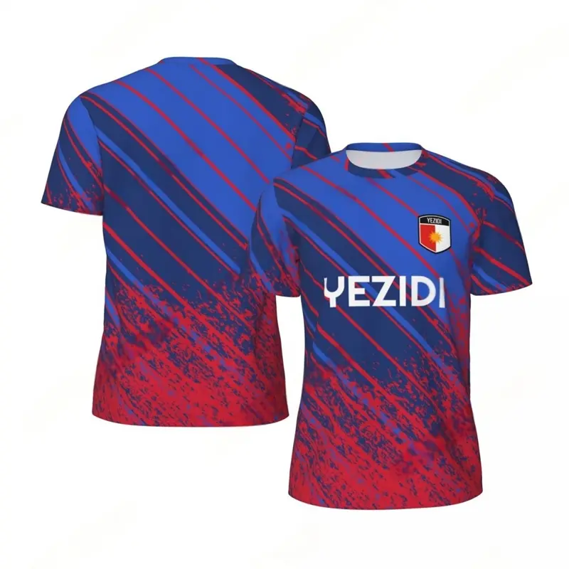 Fashion Yezidi Flag Graphic Football T Shirts For Men Trend 3D National Emblem Printed Sports T-shirts Loose Breathable Tees