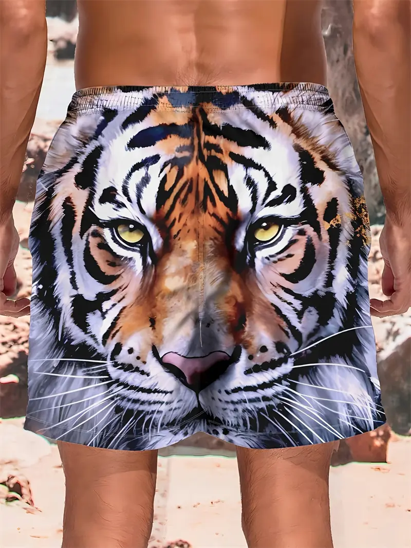 Fashion Tiger Pattern Beach Shorts For Men Trendy Summer Hip Hop 3D Printed Cool Short Pants Loose Streetwear Kids Swim Trunks