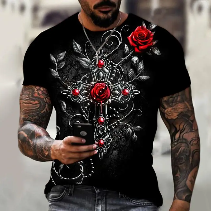 Fashion Cross Graphics T-shirts Summer Trend Short Sleeve 3D Jesus Printed Christian T Shirts Casual Cool Streetwear Tees Tops