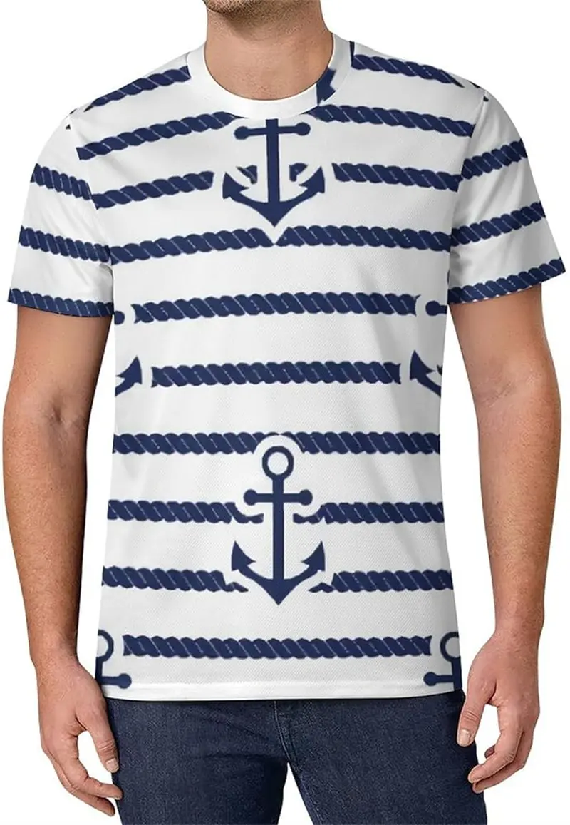 Simple Fashion Anchor Striped T Shirts For Men Summer Trendy Streetwear 3D Printed T-shirts Cool Streetwear Hip Hop Tees Tops