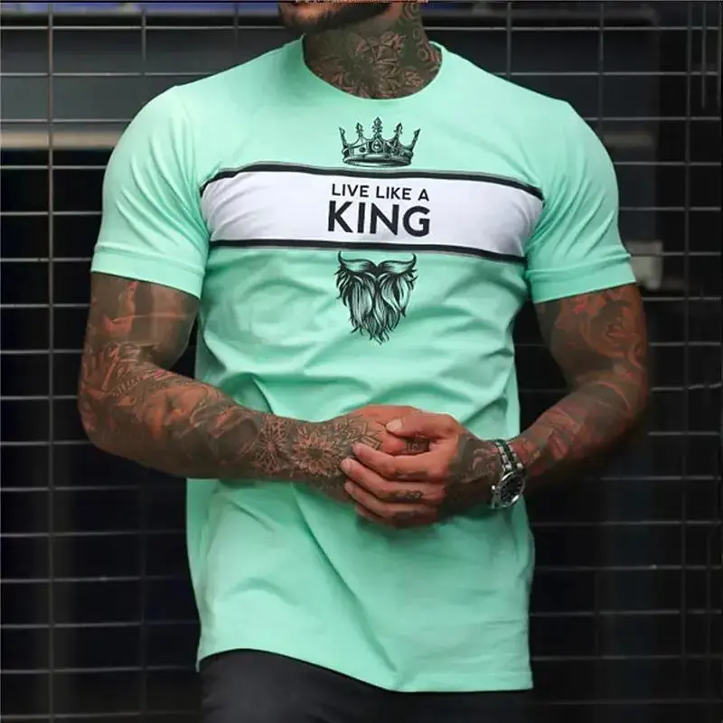 Live Like A King Letters T Shirts For Men Fashion Trend Streetwear Hip Hop 3D Printed T-shirts Summer Casual Oversized Tees Tops