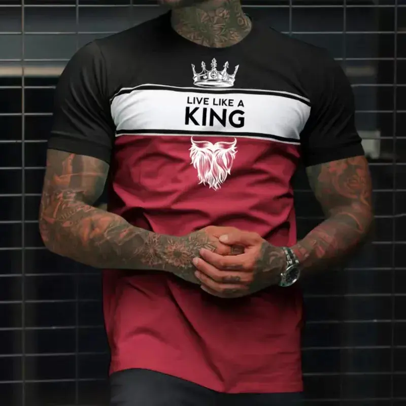 Live Like A King Letters T Shirts For Men Fashion Trend Streetwear Hip Hop 3D Printed T-shirts Summer Casual Oversized Tees Tops