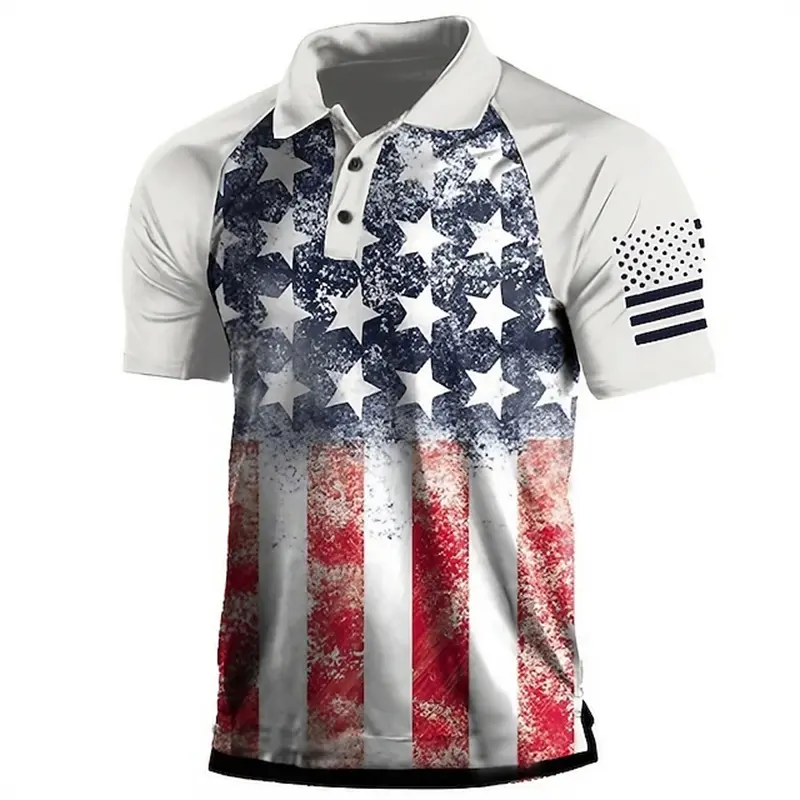 National Flag Men's Casual 3D Polo Shirt Street Daily Holiday American Independence Day Short Sleeve Turndown Polo Shirt Clothes