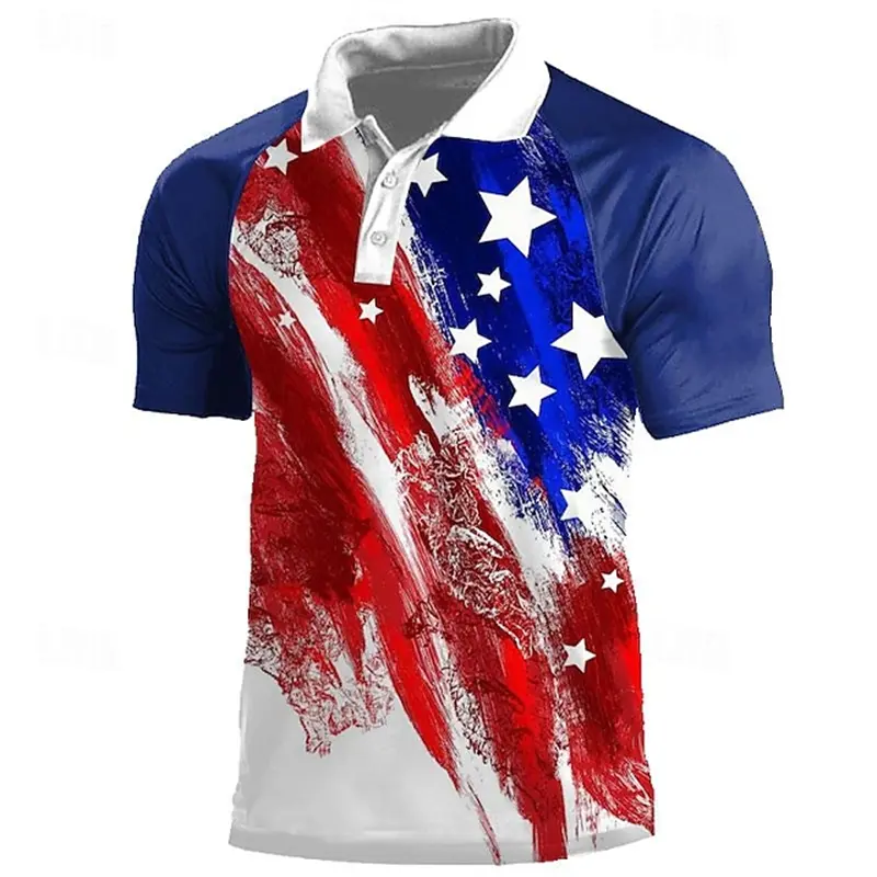 National Flag Men's Casual 3D Polo Shirt Street Daily Holiday American Independence Day Short Sleeve Turndown Polo Shirt Clothes
