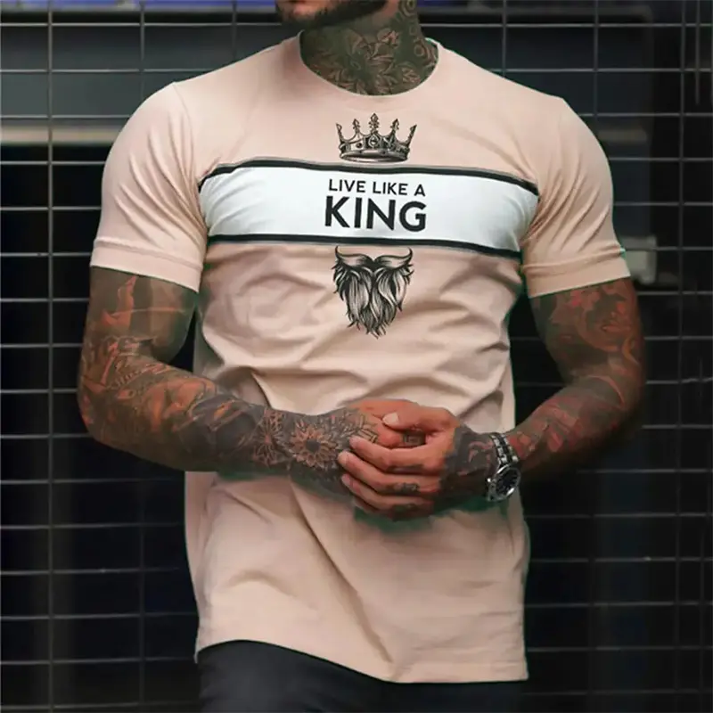 Live Like A King Letters T Shirts For Men Fashion Trend Streetwear Hip Hop 3D Printed T-shirts Summer Casual Oversized Tees Tops