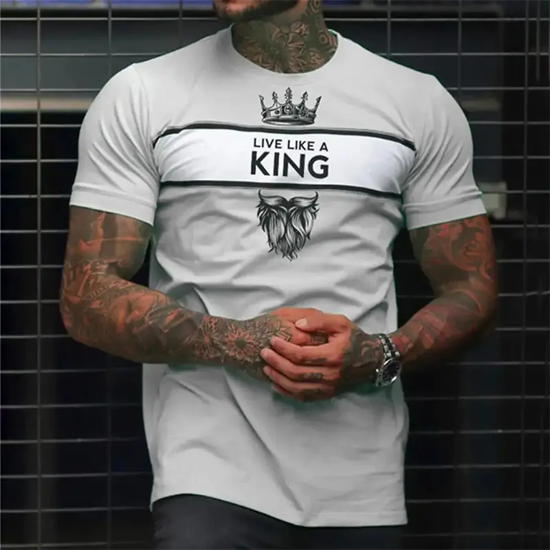 Live Like A King Letters T Shirts For Men Fashion Trend Streetwear Hip Hop 3D Printed T-shirts Summer Casual Oversized Tees Tops