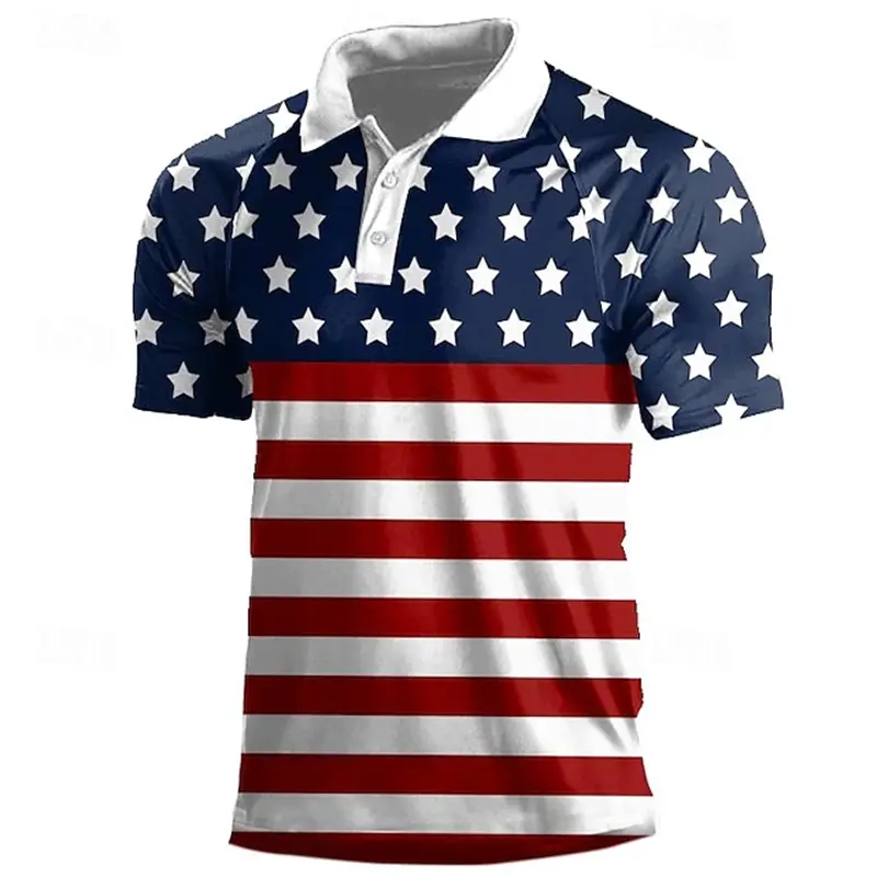 National Flag Men's Casual 3D Polo Shirt Street Daily Holiday American Independence Day Short Sleeve Turndown Polo Shirt Clothes