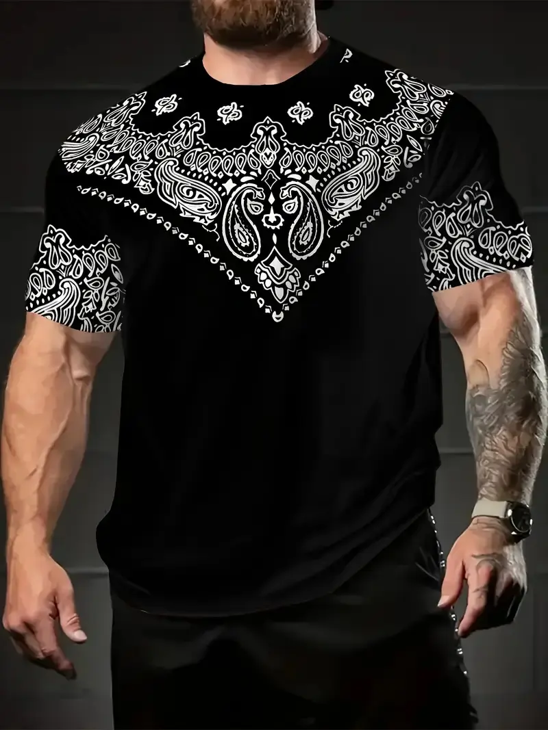 Trendy Paisley Graphic T Shirts Summer Fashion Short Sleeve 3D Printed Crew Neck T-shirts Loose Streetwear Hip Hop Mens Clothing