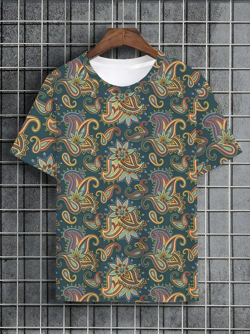 Trendy Paisley Graphic T Shirts Summer Fashion Short Sleeve 3D Printed Crew Neck T-shirts Loose Streetwear Hip Hop Mens Clothing