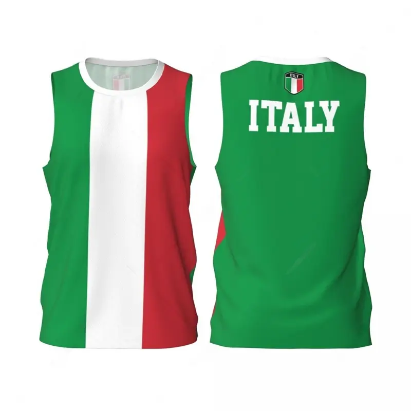 Italy Flag Basketball Tank Top Fashion Summer 3D National Emblem Printed Jersey Vest Loose Breathable Sports Sleeveless Tees