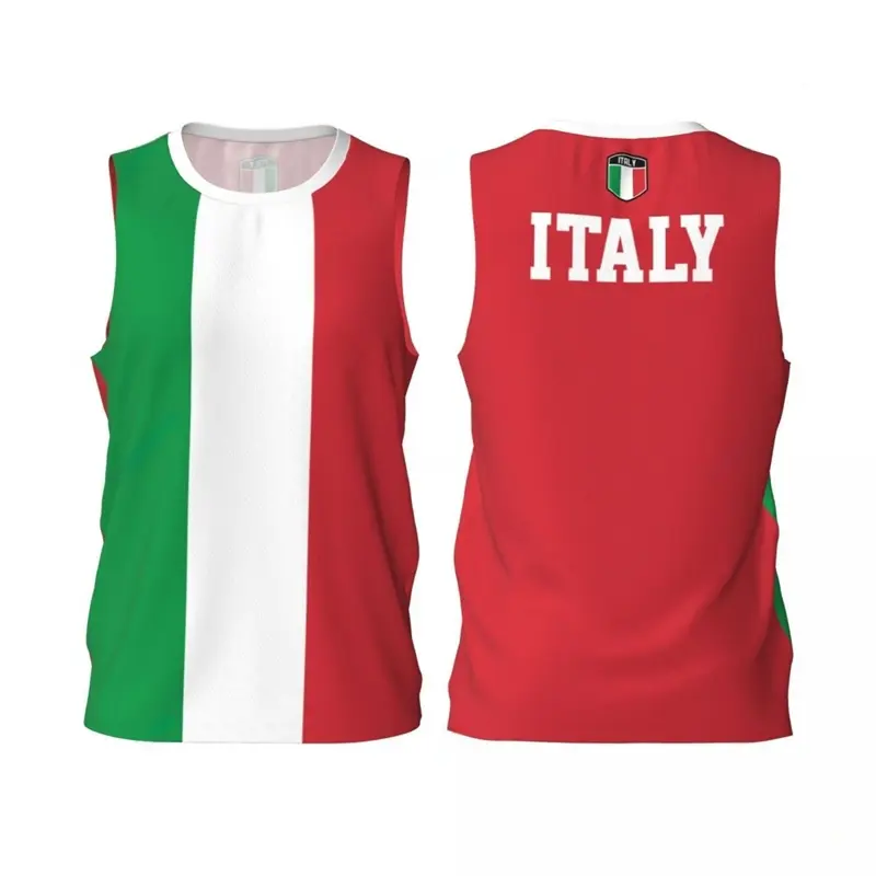 Italy Flag Basketball Tank Top Fashion Summer 3D National Emblem Printed Jersey Vest Loose Breathable Sports Sleeveless Tees