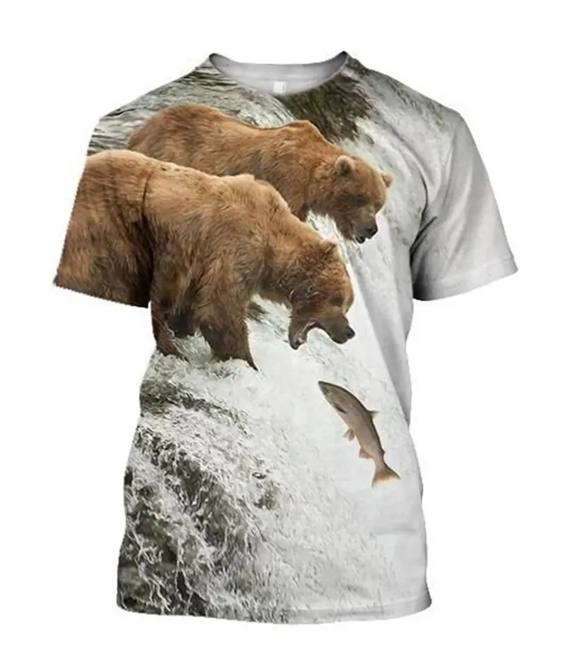 Fashion Bear Graphics T-shirts Summer Trend Short Sleeve O Neck 3D Animals Printed Hunter T Shirts Casual Outdoor Sports Tees