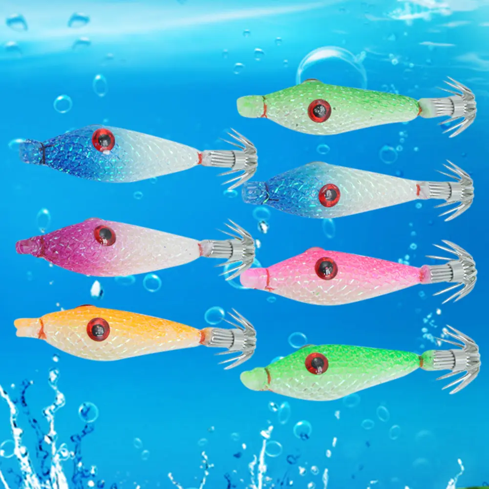 7 Pcs Squid Hook Octopus Cuttlefish Fishing Bait Luminous Fishing Bait Fluorescent Fishing Lures Luminous Squid Jig Hooks