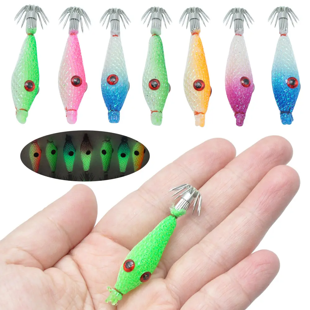 7 Pcs Squid Hook Octopus Cuttlefish Fishing Bait Luminous Fishing Bait Fluorescent Fishing Lures Luminous Squid Jig Hooks