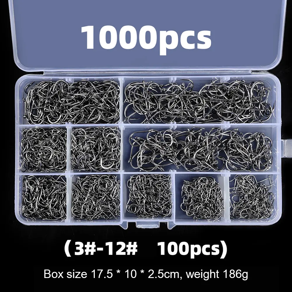 600pcs/1000pcs Rock Fishing Hooks Set High Carbon Steel Sharp Barbed Fishhooks Rock Fishing Gear Tackle Supplies