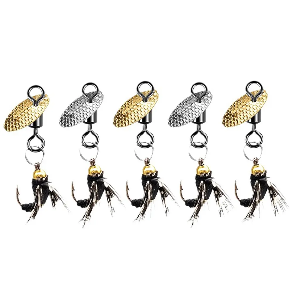 5Pcs Fly Hooks Flies Insect Lures with Crank Hook Fly Fishing Bait with Spinner Blade Natural Insect Bait for Small Fish